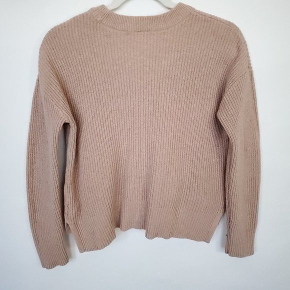 Madewell Knit Sweater Women's XS Blush Pink Boxy Cropped Ribbed Pullover Pockets - Picture 3 of 14